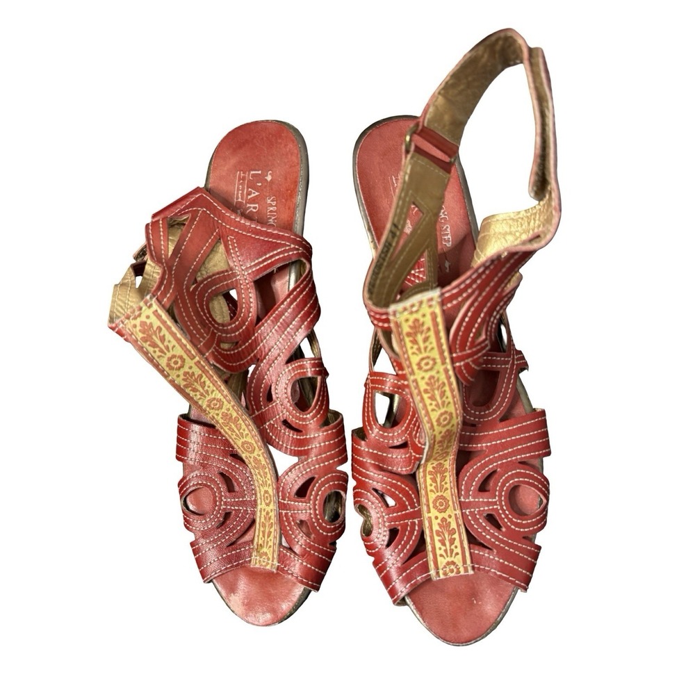 Womens Spring Step Flourish Gladiator Red Leather Slingback Heel Sandals Size 41